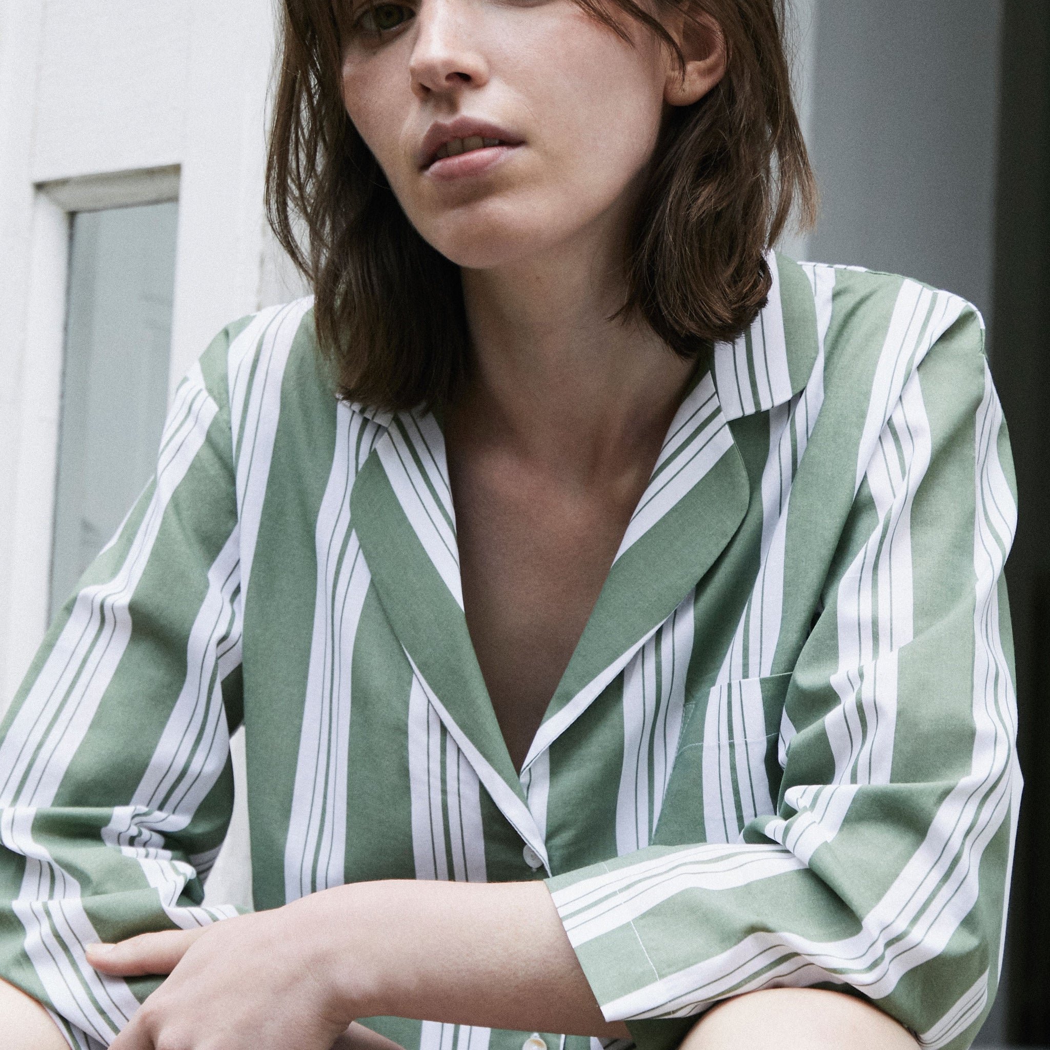 Classic Khaki Stripe Pyjama Shorts Set
