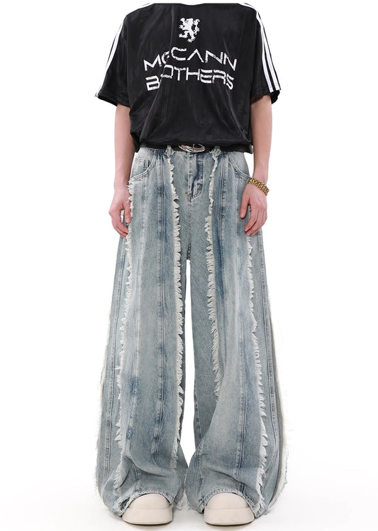 【MR nearly】Full fringe design wide vintage denim pants  MR0109