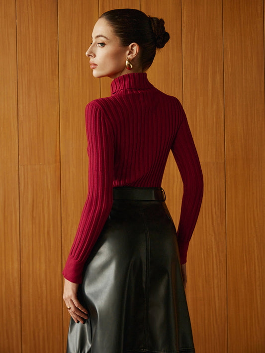 Turtleneck Ribbed Slim Sweater