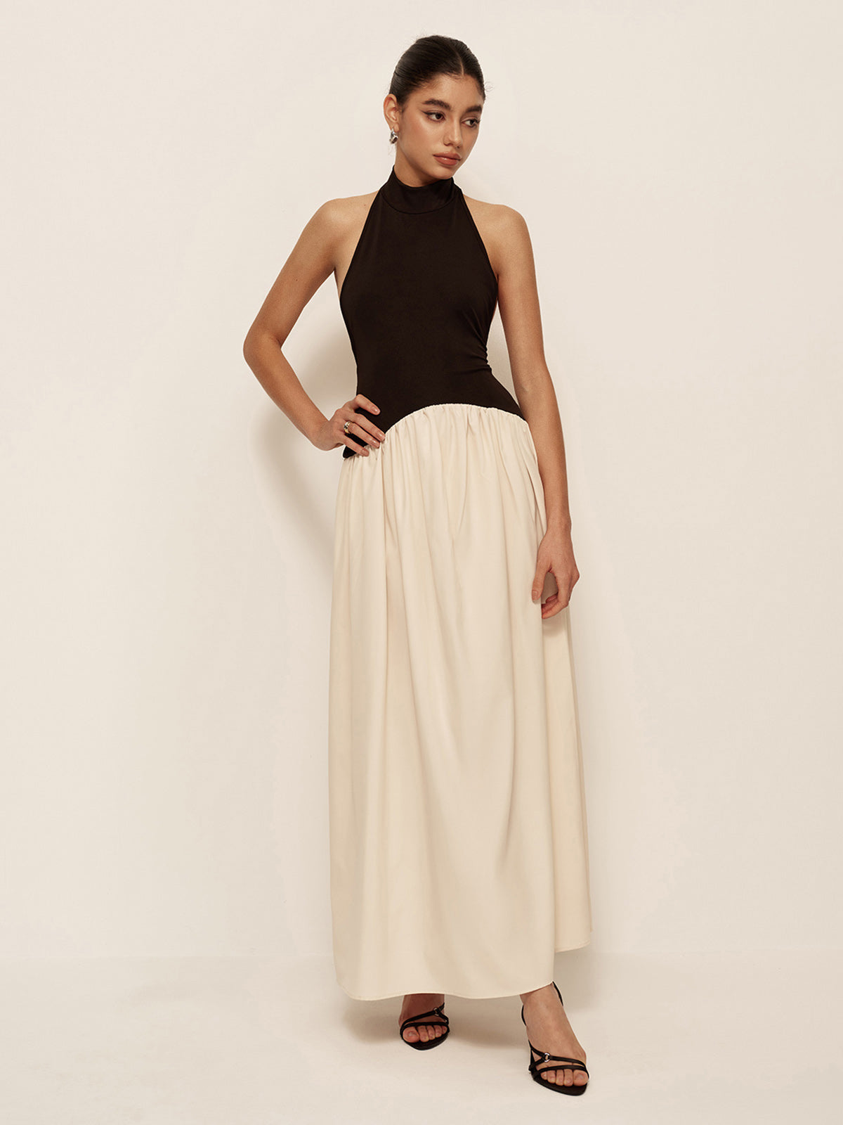 Color Block Sleeveless Long Dress