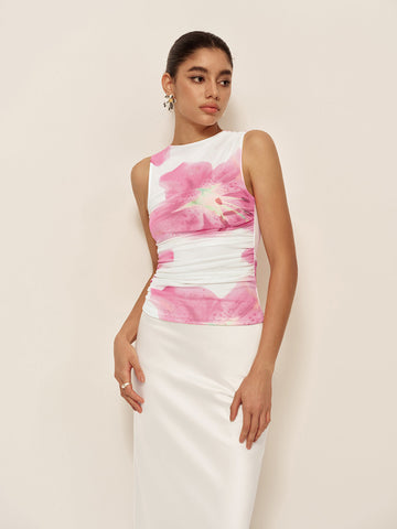 Sleeveless Mesh Printed Tank Top