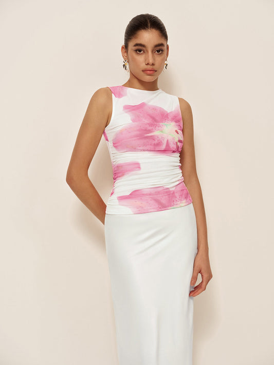 Sleeveless Mesh Printed Tank Top