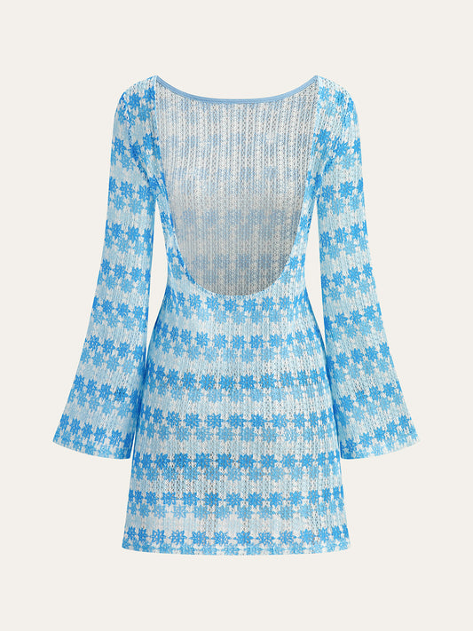 Backless Crochet Dress With Flared Sleeves
