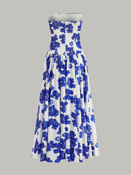 Strapless Floral Print Maxi Dress