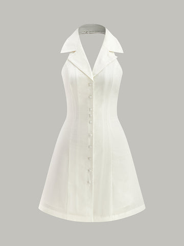 Halter Collar Button-Up Mini Dress