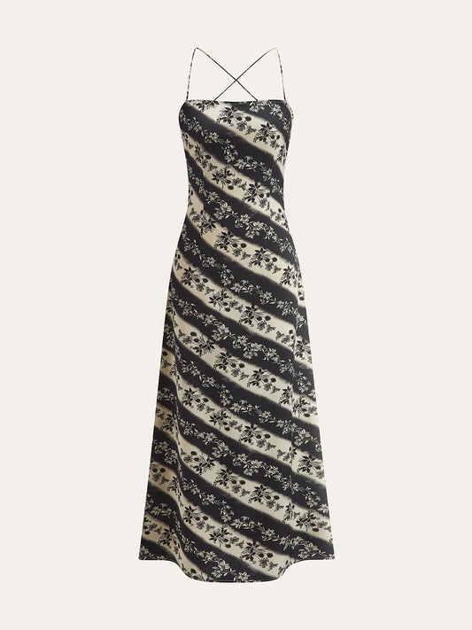 Floral Striped Criss-Cross Back Maxi Dress