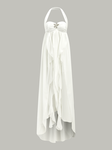 Halter Ruffle Backless Maxi Dress