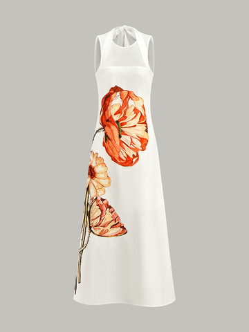 Floral Print Halter Neck Maxi Dress