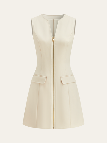 Pocketed Zip-Up Mini Dress