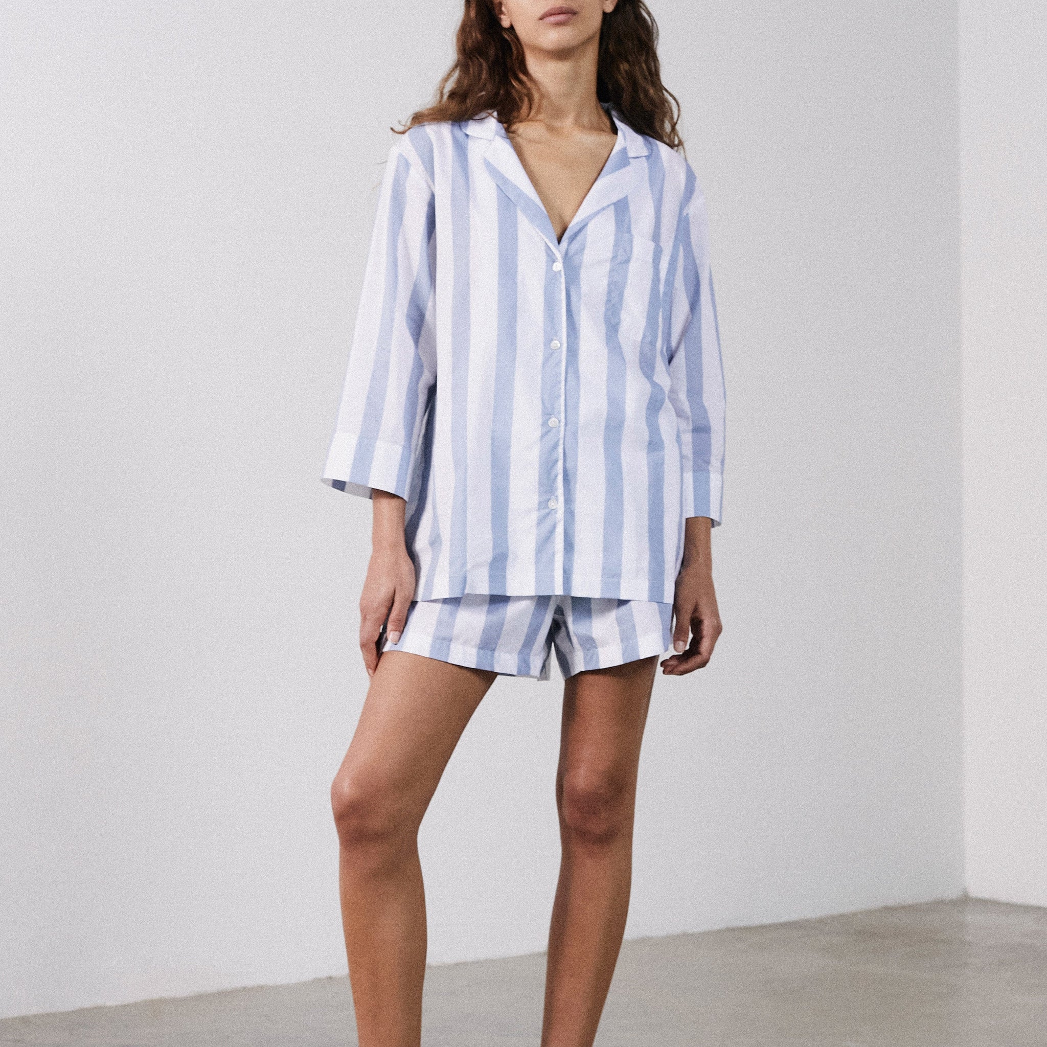 Dusty Blue Stripe Pyjama Short Set