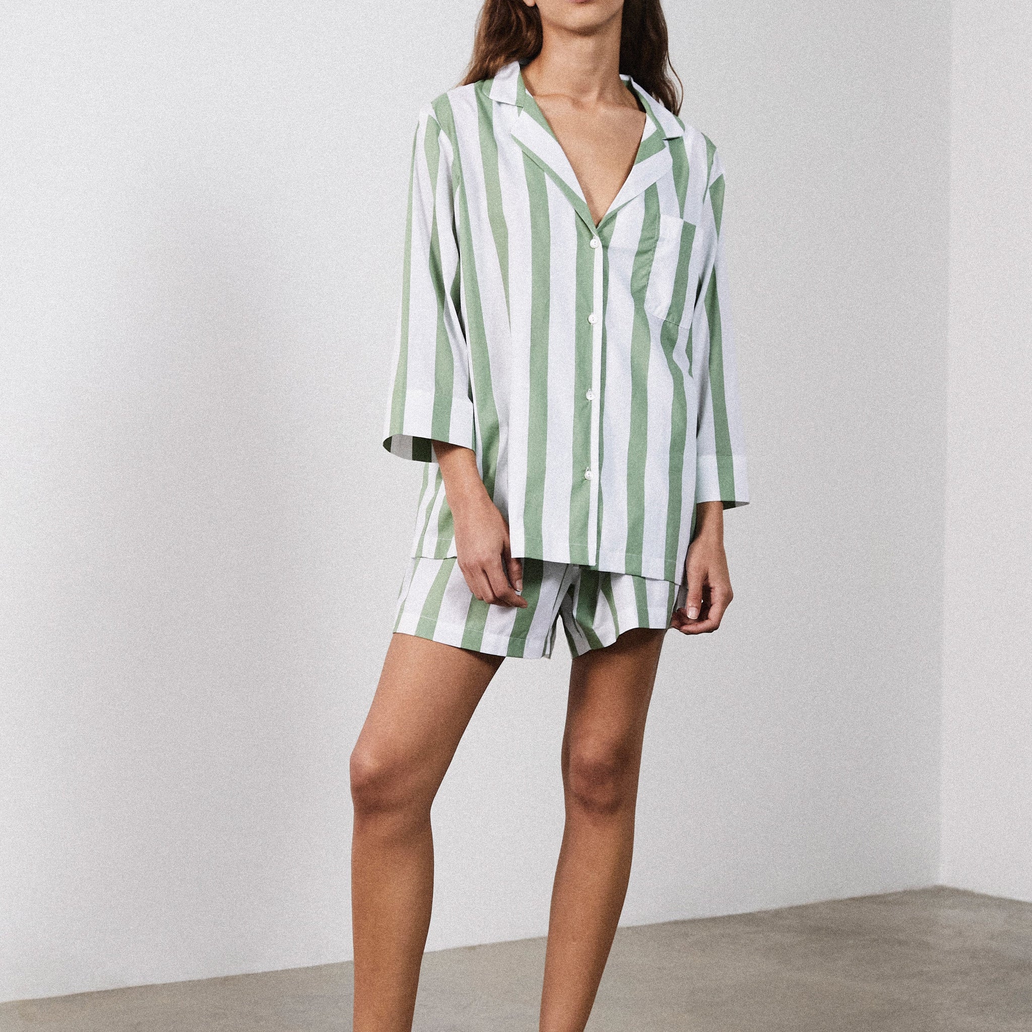 Sage Stripe Shorts Set